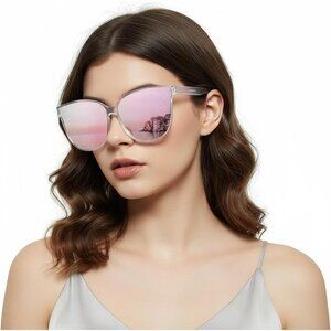 Women Pink Frame UV400 Protection Oversized Cat Eye Frame Retro Sunglasse